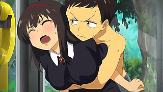 Bus Stop's Groping with a Hot Busty Schoolgirl - Hentai