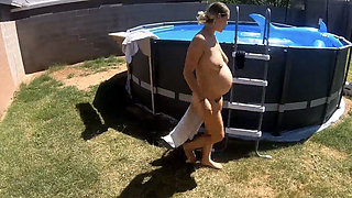Impregnated in the Backyard Then Pregnant Pool Sex with Big Belly