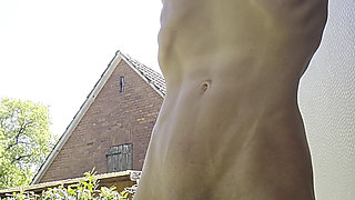 Skinny boy naked pissing und sperm. Piss n sperm flows from big uncut dick outdoor