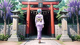 Purple Kimono Goddess! Can't Handle the Wetness Under the Red Torii Gate