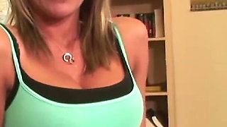 blonde babe with perky tits fucking on a desk