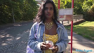 Desi slut loves to fuck white dude for cash in public