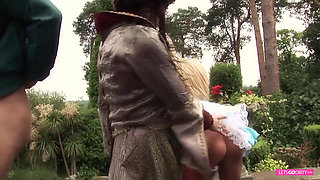 3some outdoor parody with horny MILF