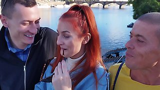 Katy's red locks swish as Matt and Charlie take turns pleasuring her in a steamy threesome