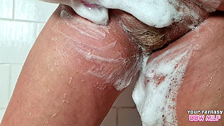 Soaping up My Hairy MILF Pussy in the Shower (amateur MILF Wife Mature BBW Homemade)