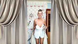 Hot Mature Housewife Lukerya in White Tank Top and Shorts Teases and Masturbates on Washing Machine