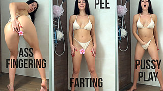 Masturbation and Orgasm in Bikini, Pee, Farting, Asshole Fingering, Dirty Talk