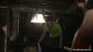 Russian Cutie with Braces Gets Caught Trespassing and Gangbanged