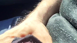 Almost caught! He jerks off in traffic in front of me, I love watching. Big cumshot! Part 1