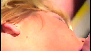 Huge dick stretches out the cute little pussy on this blonde bombshell slut