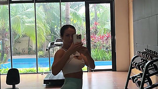 Sexy Workout, Jumping on a Ball, Tits Flash in a Public Gym