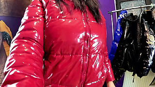 Red Glossy Downjacket POV. Smoking, Doggy Style and Double Cum on My Jacket