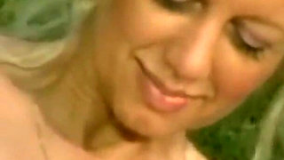 Blonde Slut Takes Piss on Breast Before Fucking Outdoors