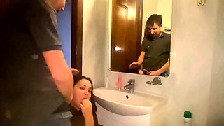 Fucked Friend's Big-Tit Girl in Bathroom Before Work