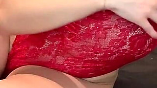 Petite Teen Girl in Sexy Red Lingerie Plays with Her Meaty Pussy and Swollen Clit