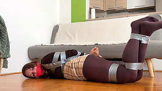 Struggling in Duct Tape & Elastic Band with Sock Gag