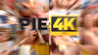 Pie4k. hot brunnette opens up legs and lets unusual fill her vagina with milk