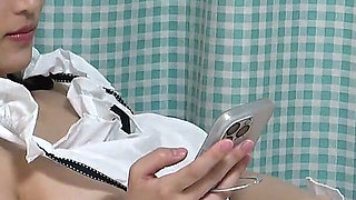 Watch Naked Apron Maid From Under the Desk, Big Tits Japanese Girl Sit on Chair in Mini Skirt Thong Panties and High Stockings