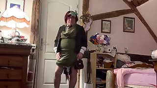 Dressed in a little green dress for an evening