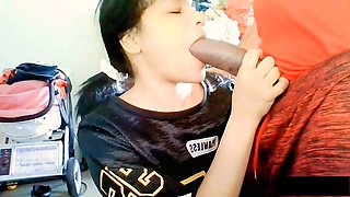 Sporty girl delivers mind-blowing deep throat blowjob with massive jizz shotgun