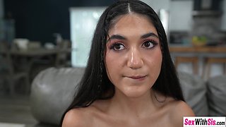 Bitchy stepsister fucks big cock stepbro and gave him a sloppy blowjob
