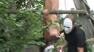 Humiliating whipping and pussy penetrated I the forest