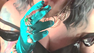 Who Doesn't Love A Girl In Gloves And PVC!? Tina Snua Smoking A Cork 100 Cigarette In Satin Gloves With Jewellery