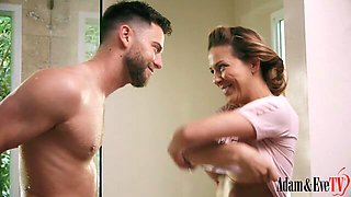 Gentle Cherie Deville's silicone tits video