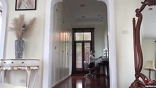 Angel The Dreamgirl Gives Intense Handjob & Footjob in Black Nylon Pantyhose - Cumshot in 4K