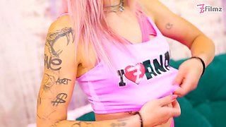 Dual anal gang bang for Tattooed Teen: ass-to-mouth, dp, facial cumshot, swallow