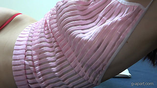 Nipples in See-through Dress, Micro Thong Panties Wedgie Into Camel Toe, Skinny Cute Japanese Girl Tease Workout in Apartment