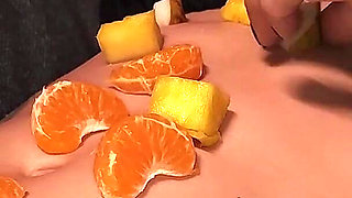 My Roommate's Sweet Craving: Fruit Served Over My Abs.