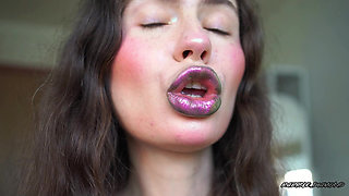 Melting Purple Metal Lips: Shiny Kisses & Messy Spit Play