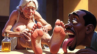 Old Granny Foot Worship - Man Licking Oiled Wrinkled Soles