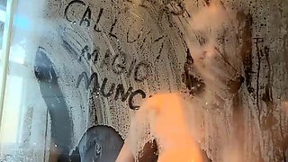 Beautiful Black-haired Showering, Blowing Toes & Swallowing Milk