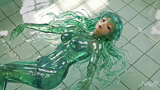 Emerald Jellyfish Girl Grinding & Riding - Dripping Wet Tongue
