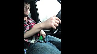Stroking my big cock while driving