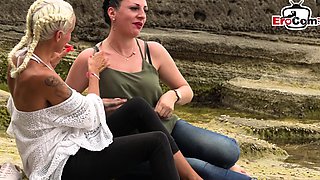 German outdoor blowjob of two women on vacation in Mallorca