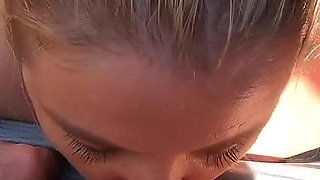 Blonde tour guide blows tourist on the beach then fuck back at her place - 2 scenes in 1