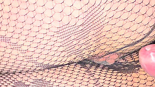 Cumshot on pussy in fishnets