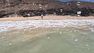 Girl Wetting Jeans in the Ocean and Swimming in Wet White T-shirt