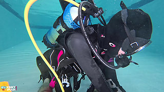 Underwater Scuba Slave Training - Dominated in Chains & Wetsuit Edging