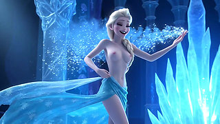 Stunning Nude Elsa Graceful and Elegant Sensual Poses in Her Magical Glowing Ice Palace Cinematic 3D Animation