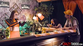 Rude XXL bum bartender Gia Derza gets plumbed in pub by her phat trouser snake boss