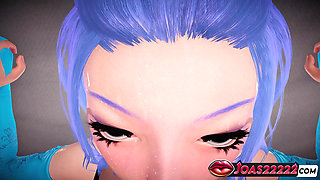 Brighid the Wet Anime Girl with Blue Hair POV Doggystyle with Perfect Ass, and Missionary on the Floor Ending in Creampie