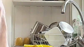 Horny Wife Gets Fucked in the Kitchen While Doing the Dishes