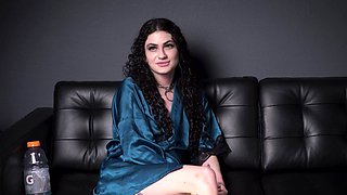 Lydia Black is tied up and tormented on the sofa