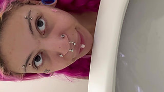 Rubbing Pussy Juice on the Toilet Then Licking It up Sloppy Toilet Slave POV Solo Female Submissive Daddy Kink Naked Teen Licks