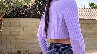 Lewd brunette ashley storm jerks big cock outdoor