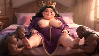 SSBBW Goddess Foot Worship - Interracial Slaves Licking Her Massive Feet